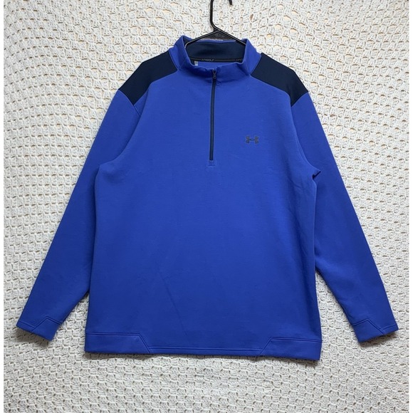 Under Armour Pullover Sweater Mens Sz 2XL Blue Mock Neck 1/4 Zip - Picture 1 of 8
